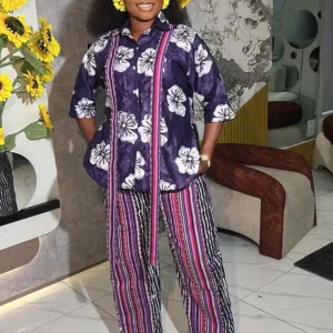 Beaded Adire 2 Piece with Aso Oke